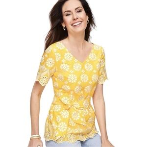 TALBOTS ☆ Embroidered Peplum Yellow Belted Top Blouse